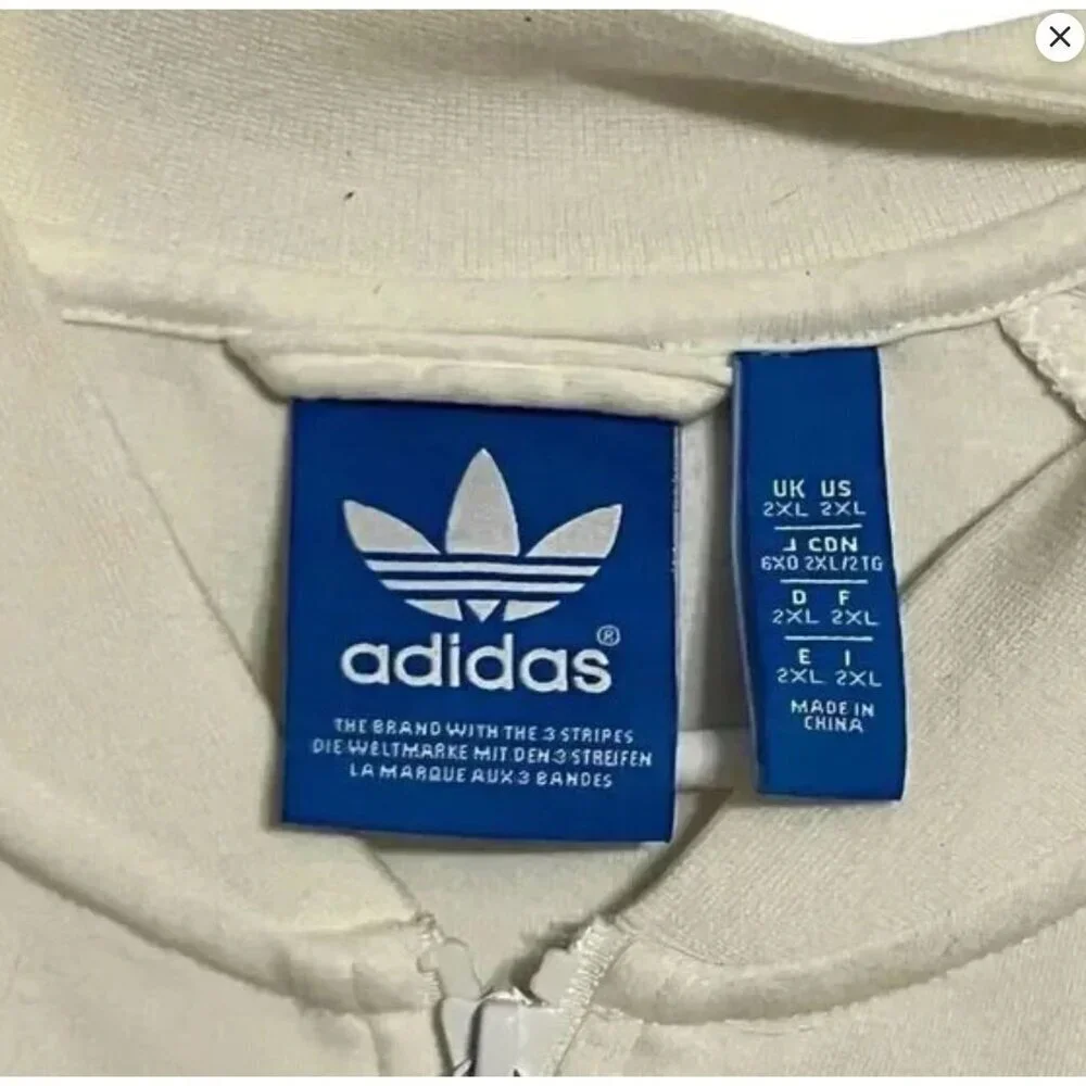 Adidas Originals White Full-Zip Sweatshirt Jacket 2XL Unisex Cotton Blend Embroi